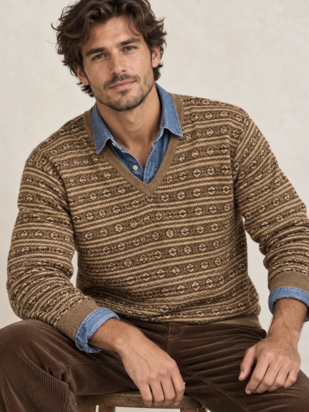 Vintage Polo Ralph Lauren Fair Isle Sweater 100% Merino Wool Brown 90's Size XL